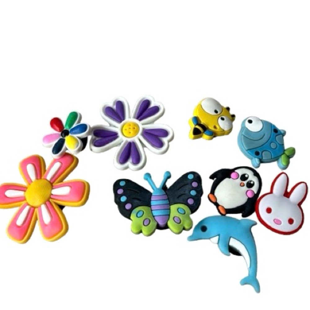 Croc Charms Lot (9 pc) Smiley Flowers + Animals